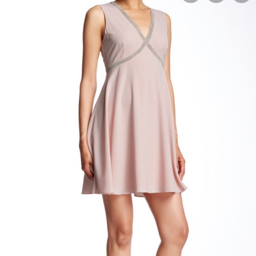 Ted baker linden caylin cross over rhinestone nude pink dress